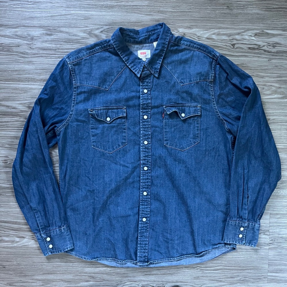 Levis Mens Barstow Western Denim Shirt Blue Snap Front XL 66986-0020
